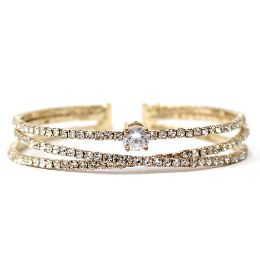 Rhinestone Pave Cuff Bracelet - Gold