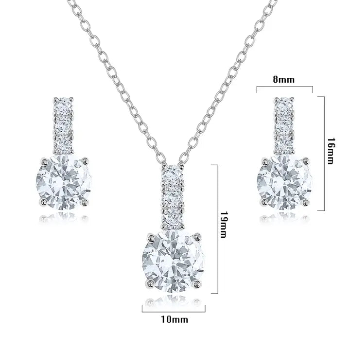 Round Cubic Zirconia Drop Necklace & Earring Set