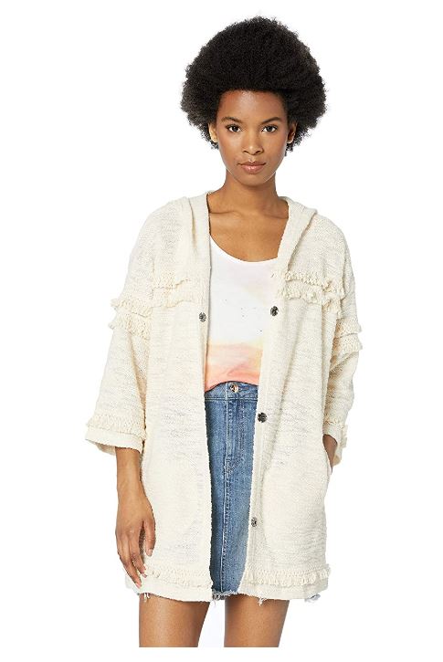 Buttercream French Terry Fringe Hooded Cardigan