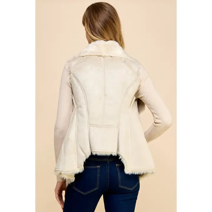 Faux Shearling Drape Vest - Ivory