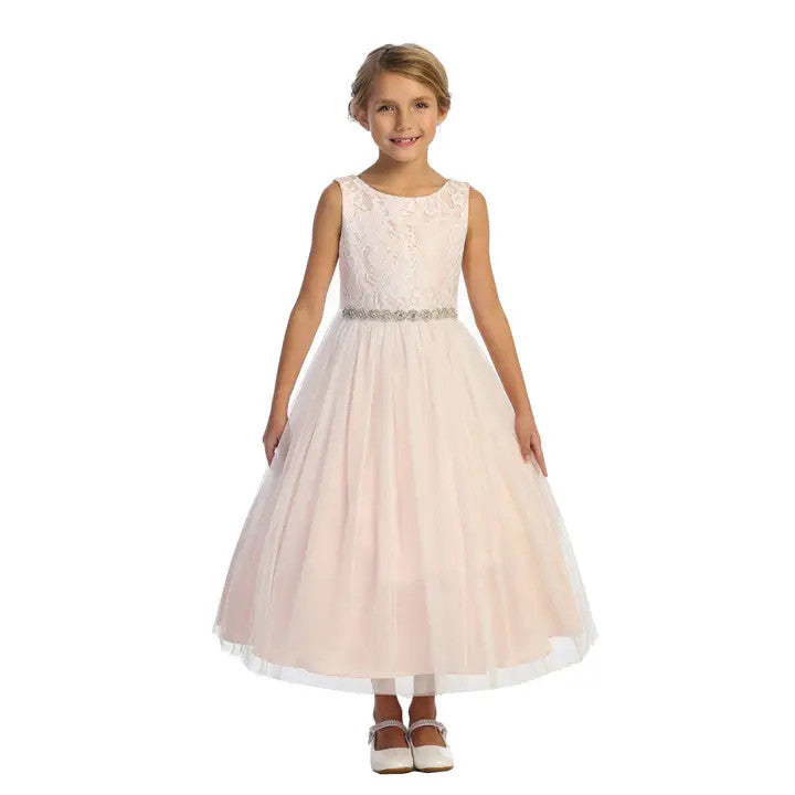 Girls' Lace Top Glitter Tulle Gown w/Back Cut-Out