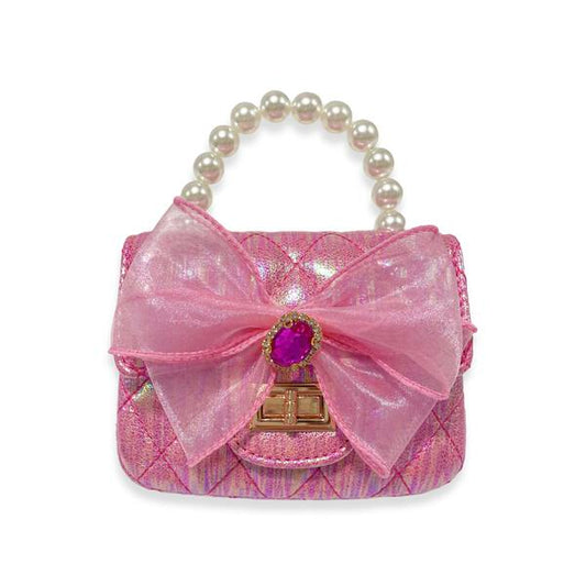 Girls' Bowtie Appliques Metallic Quilted Purse