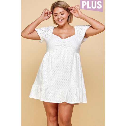 White Peasant Babydoll Dress PLUS
