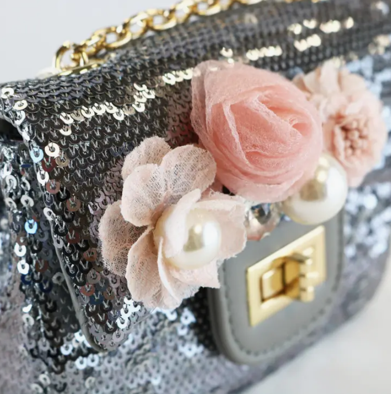 Girls' Floral Sequin Bag