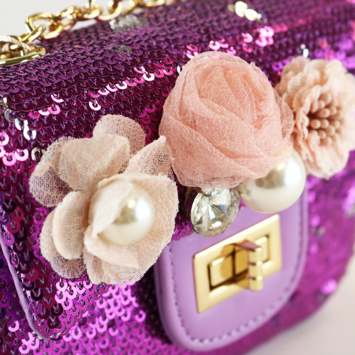 Girls' Floral Sequin Bag