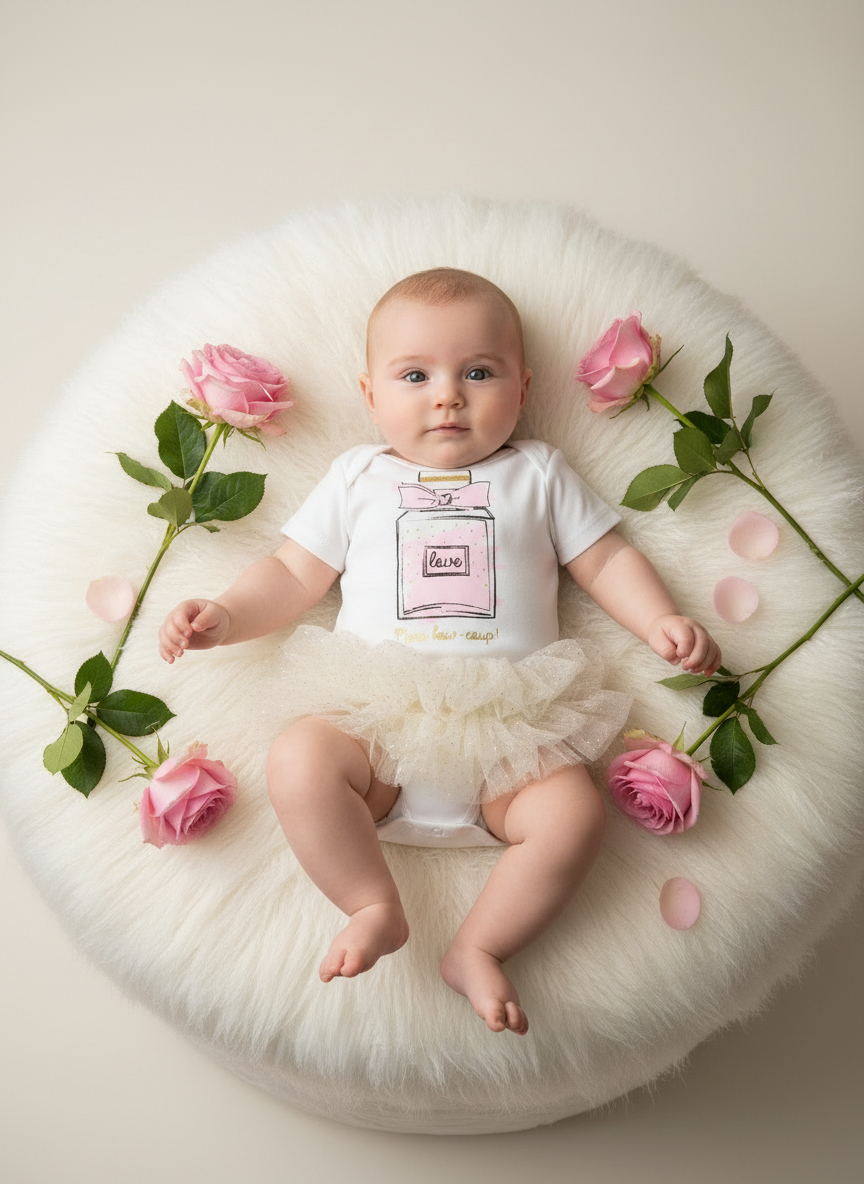 Baby wearing Perfume onesie tutu dress