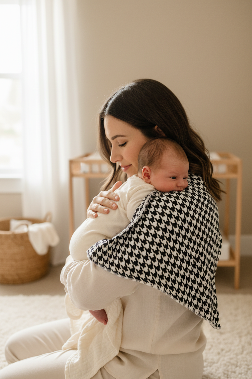Baby Pink & Houndstooth Burp Cloth - Lifestyle