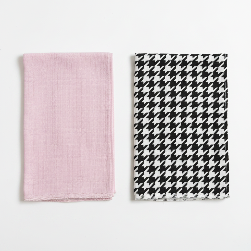 Baby Pink & Houndstooth Burp Cloth Set - Flat Lay