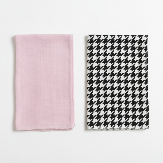 Baby Pink & Houndstooth Burp Cloth Set - Flat Lay