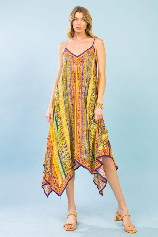 Orange Yellow Multi Printed Woven Midi