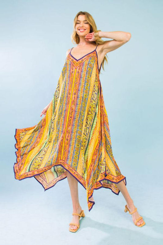 Orange Yellow Multi Printed Woven Midi