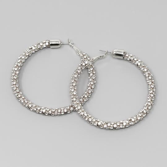 Rhinestone Wrapped Hoops (65mm) Silver