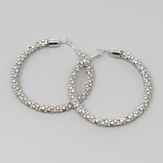 Rhinestone Wrapped Hoops (65mm) Silver