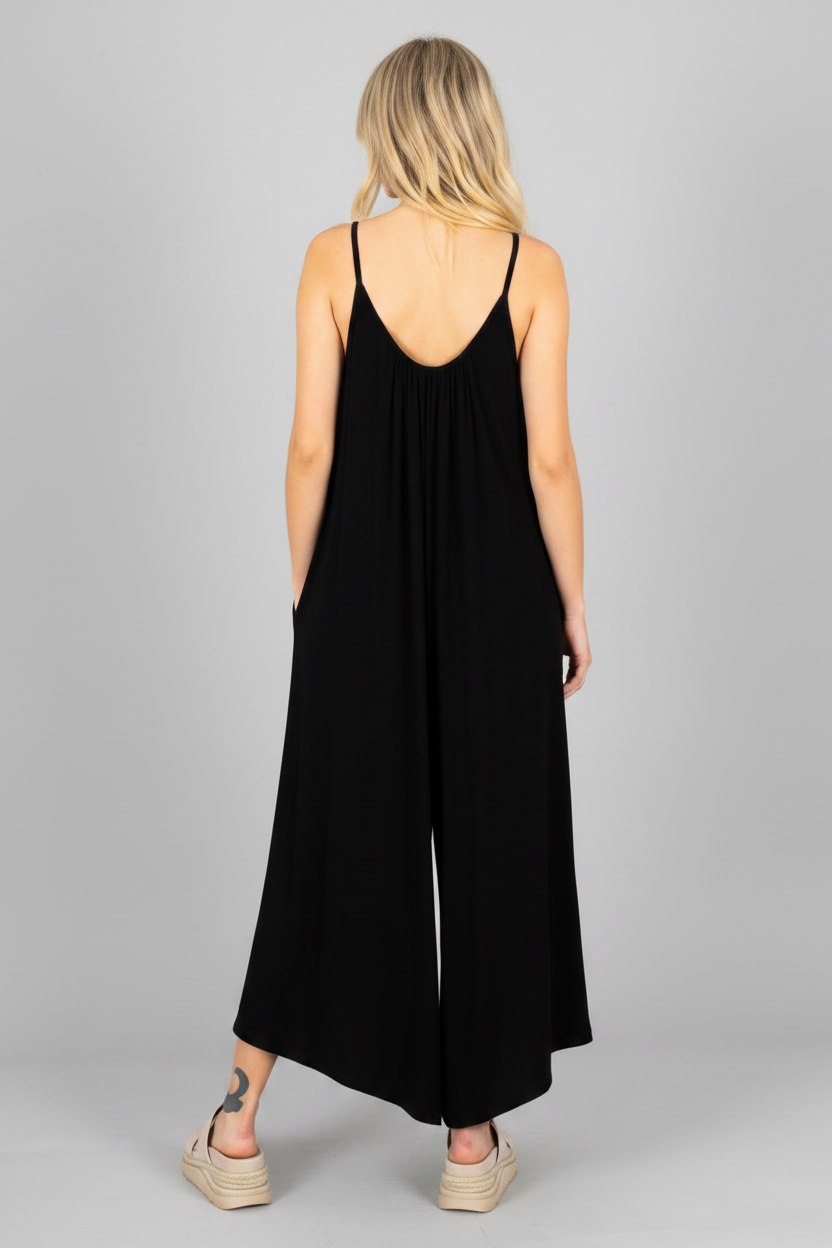 Black Jumpsuit Back View - Gray Backdrop