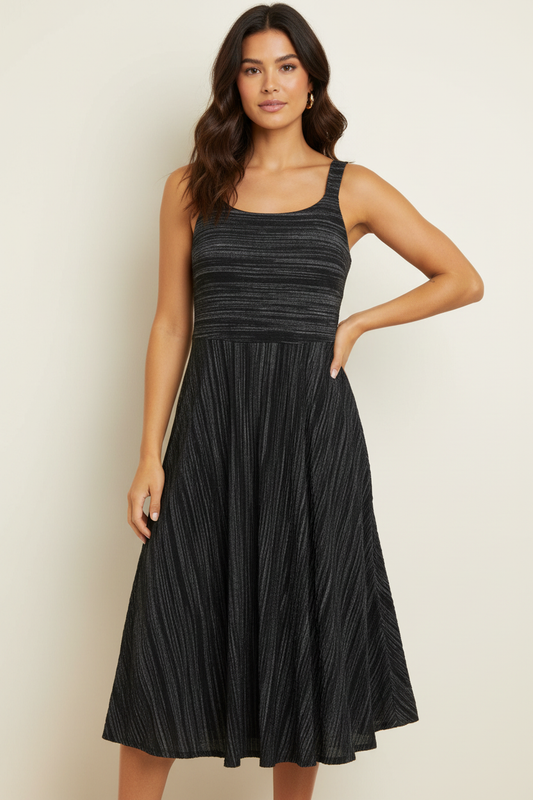 Black Stripe Midi Dress Hero