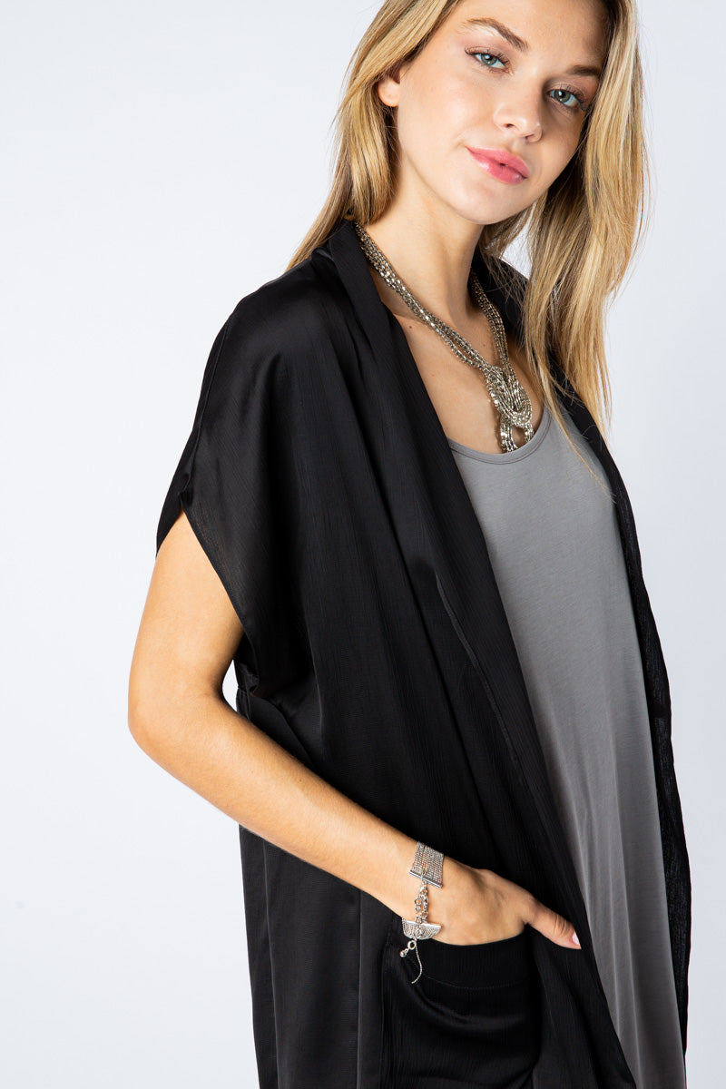 Satin Cap Sleeve Cardigan