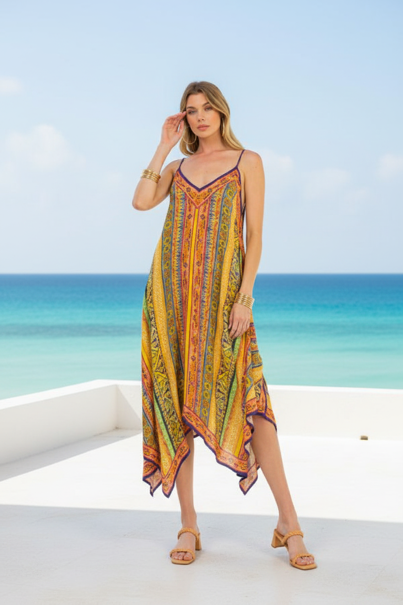 Boho Handkerchief Midi Dress – Upscale Resort Hero