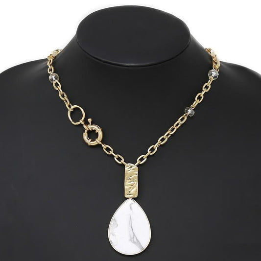 Natural Stone Pendant Necklace - White