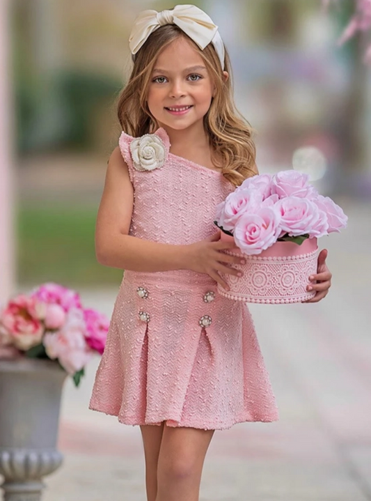 Girls' Asymmetric Tweed Skirt Set