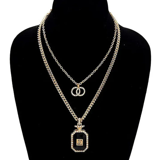 Layered Perfume and Double O Luxury Necklace Gold/Black