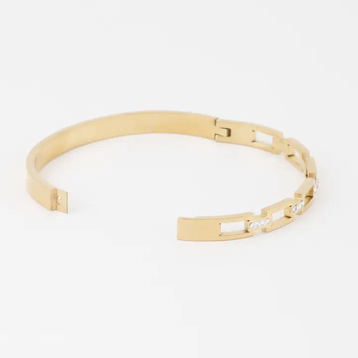 Stainless Steel Rhinestone Chain Bangle Bracelet