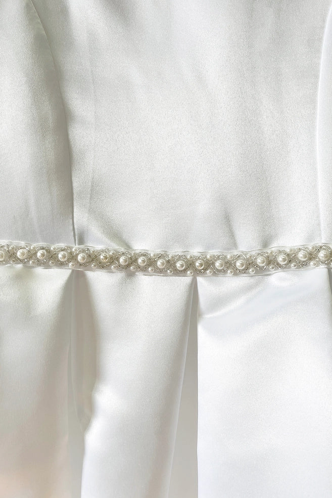 Infant Pleated Dress w/Pearl & Rhinestone Trim White