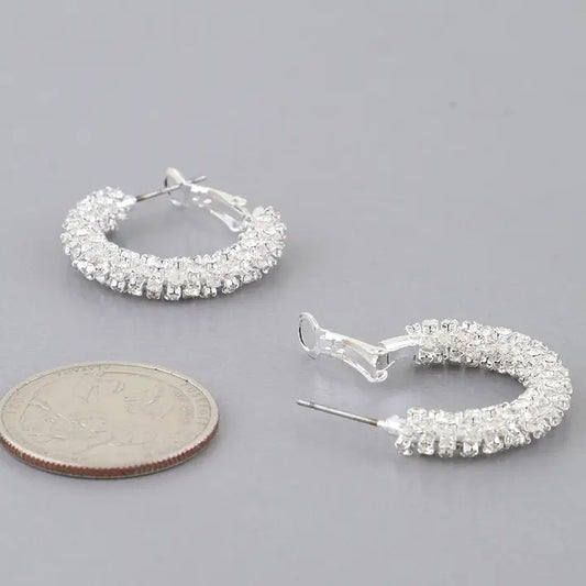 Rhinestone Wrapped Petite Petite Hoops Silver