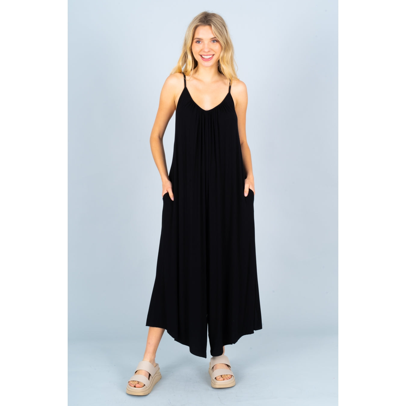 Black Wide-Leg Jumpsuit – Super Soft Oversized Fit with Pockets