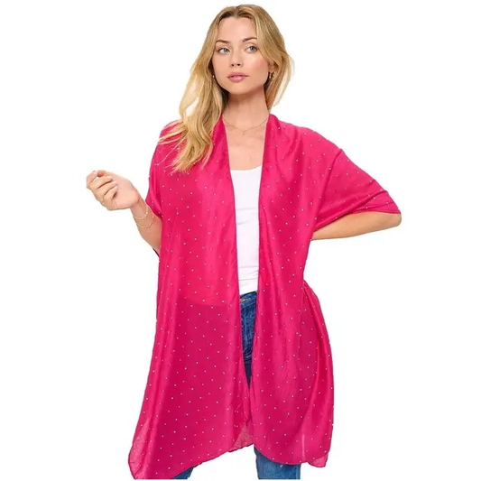 Rhinestone Embellished Beach Party Chiffon Kimono Cover-Up OS