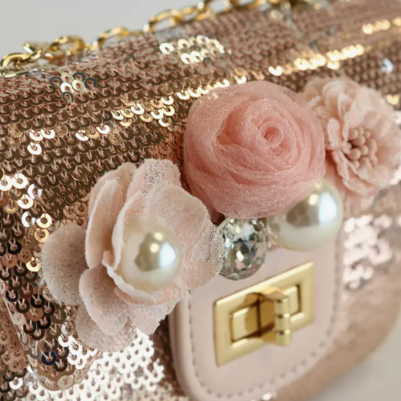 Girls' Floral Sequin Bag