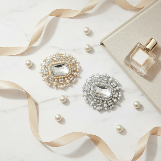 Crystal Pearl Brooch Chic Flat Lay