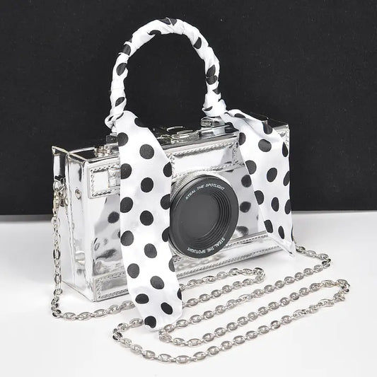Mirror Vegan Leather Top Handle Camera Clutch Bag