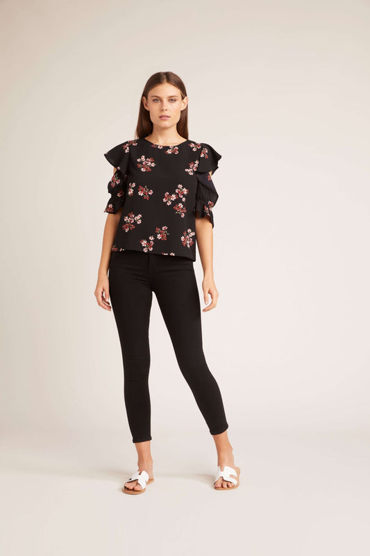 Petite Floral Cold Shoulder Ruffle Sleeve Blouse