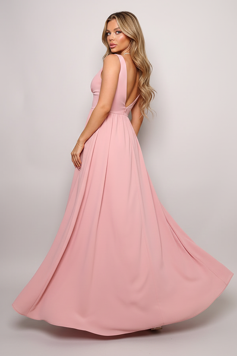 Deep V Maxi Dress Blush Lifestyle