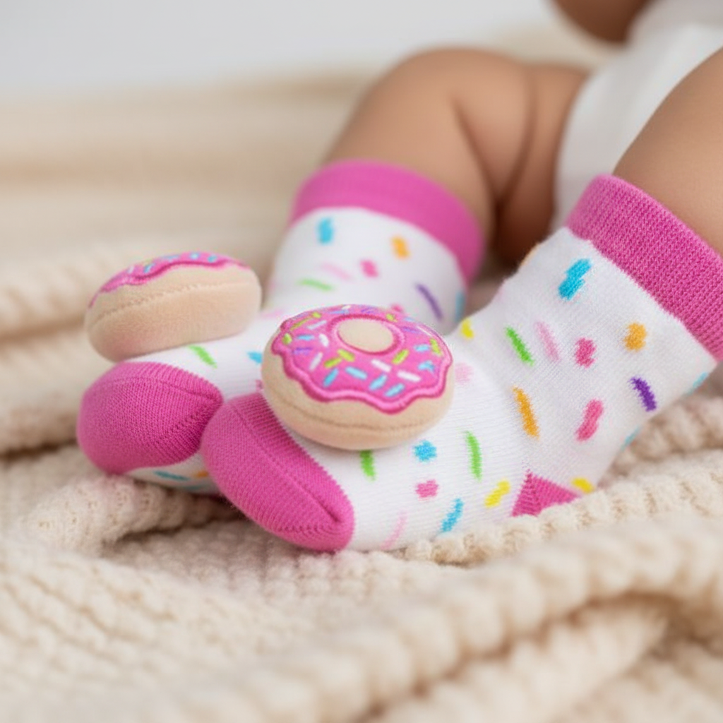 Donut Rattle Socks on Baby