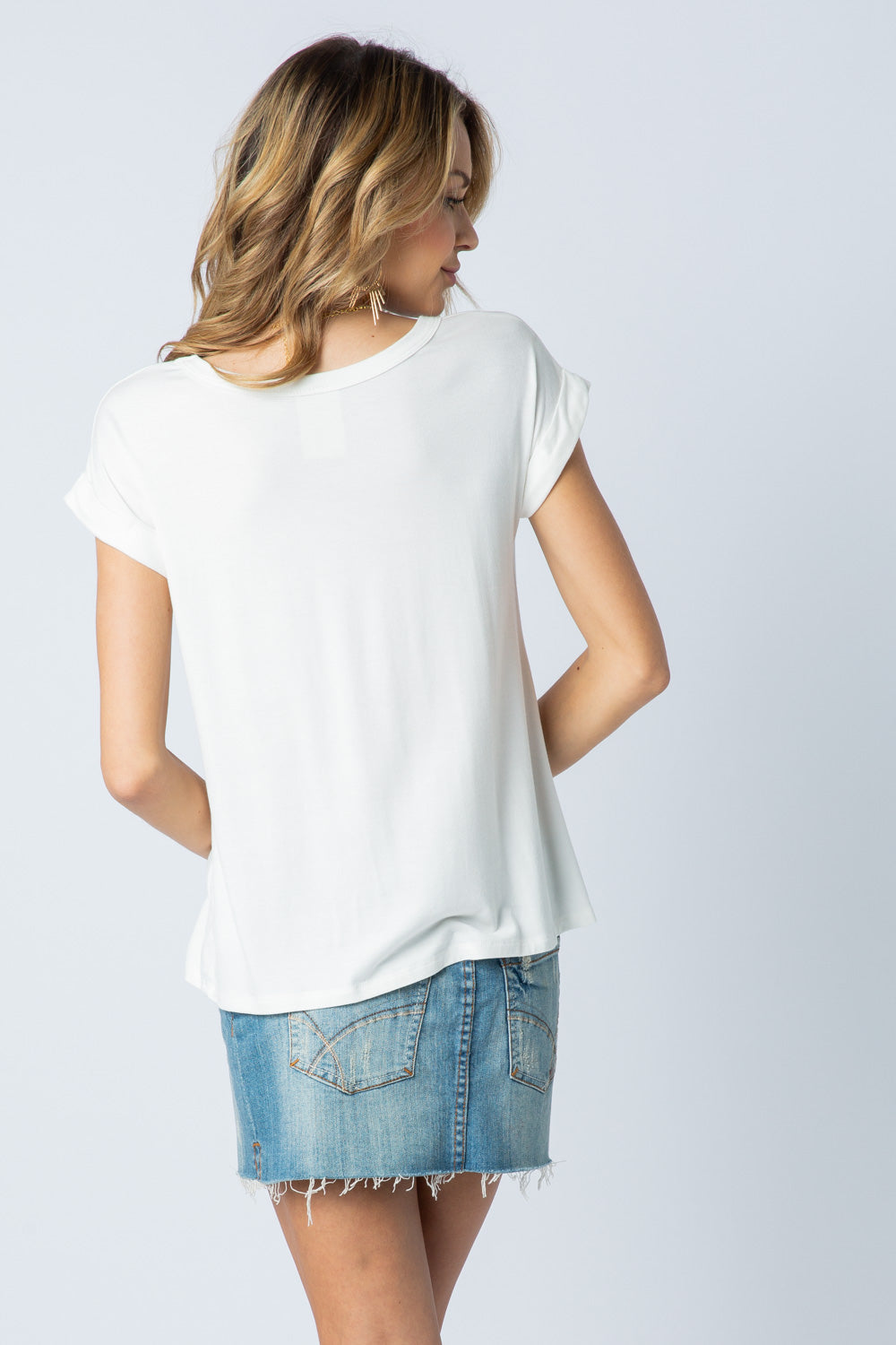 Cuffed Short Sleeve Top with Stones