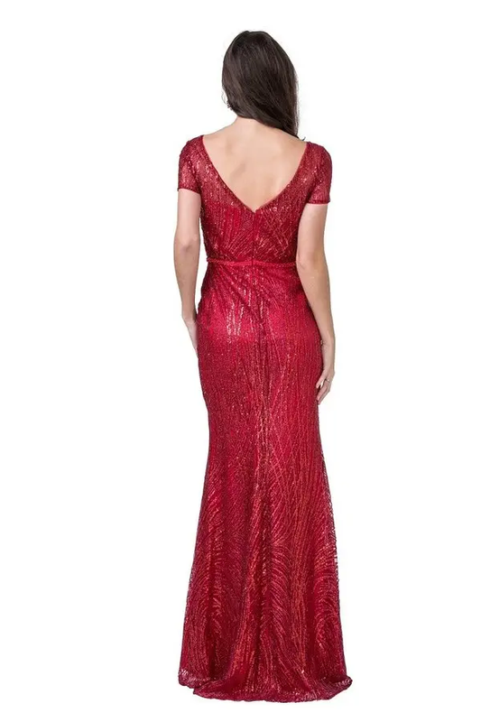 Red Glitter Embellished w/quarter sleeve Gown