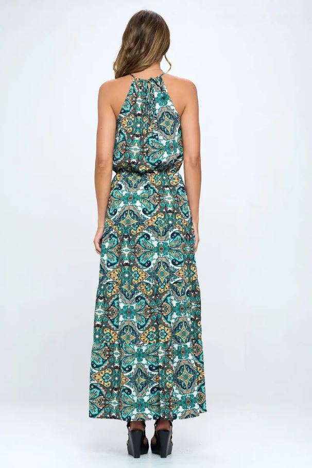 Paisley Print Halter Maxi Dress