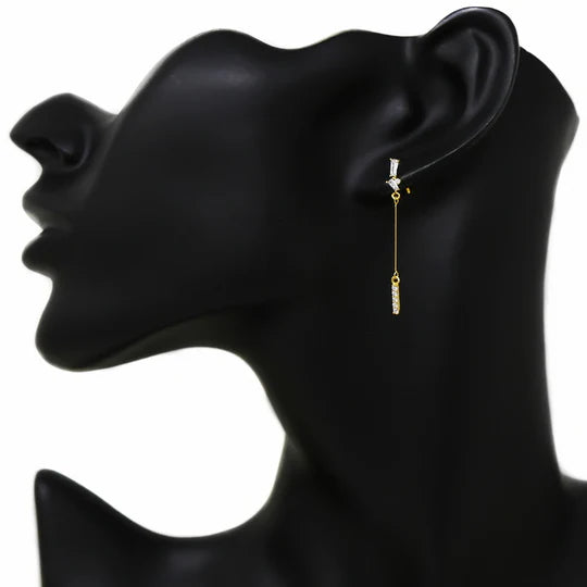 Cubic Zirconia Bar Drop Earrings – Gold & Silver Linear Dangle Studs