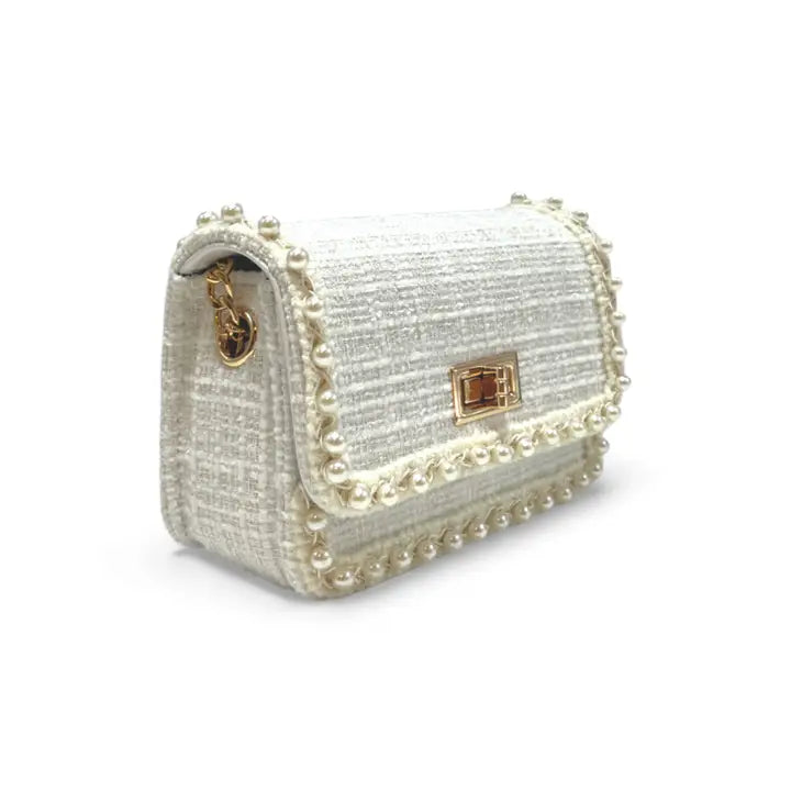 Girls' Pearl Trim Tweed Purse