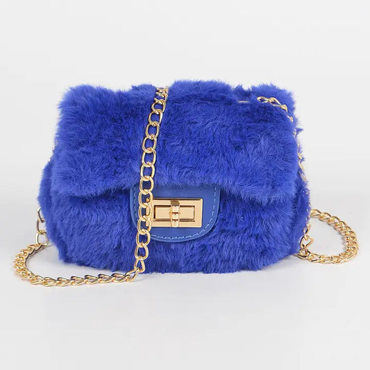 Mini Faux Fur Bag w/Chain