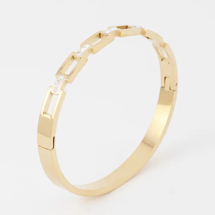 Stainless Steel Rhinestone Chain Bangle Bracelet