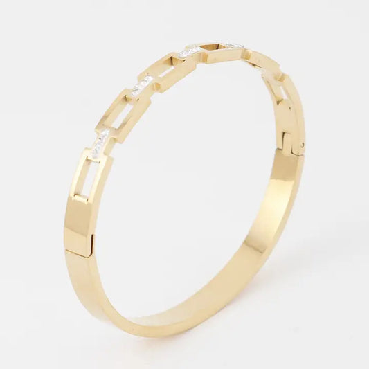 Stainless Steel Rhinestone Chain Bangle Bracelet