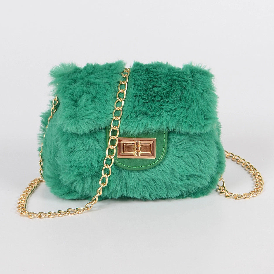 Mini Faux Fur Bag w/Chain