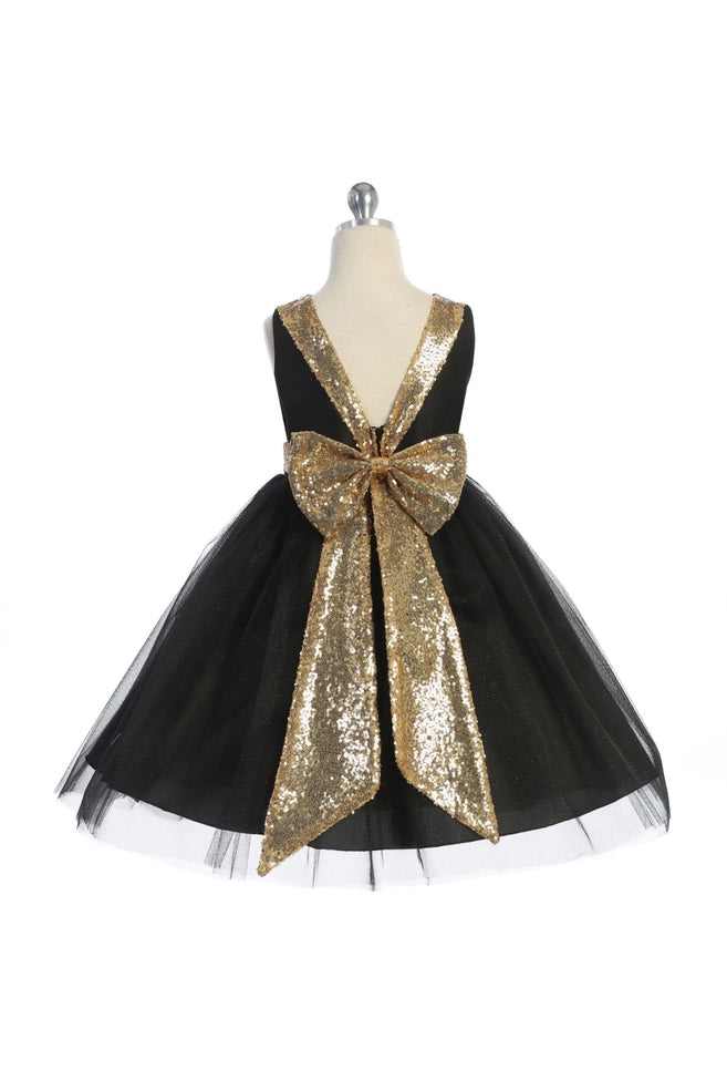 Girls' Sequin Back V Dress Black