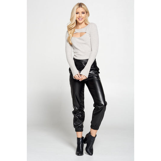 Ribbed Knit Cut-Out Front - H Grey