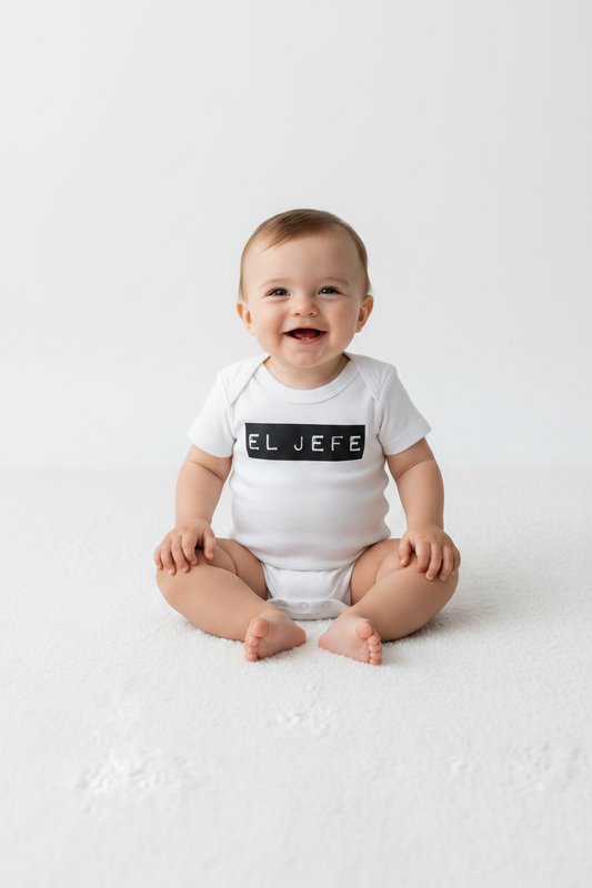 El Jefe Baby Onesie – Hero Baby Boy Studio Shot