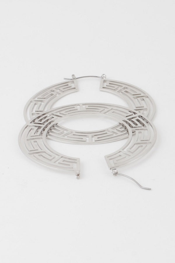 Flat Greek Key Hoop Earrings