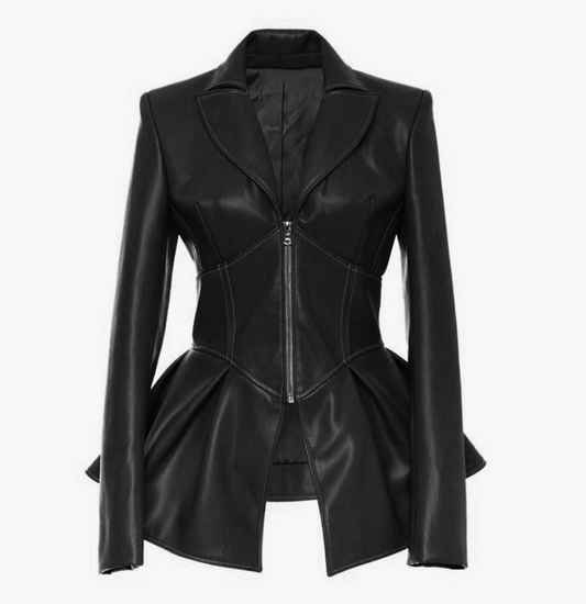 Faux Leather Peplum Jacket Black