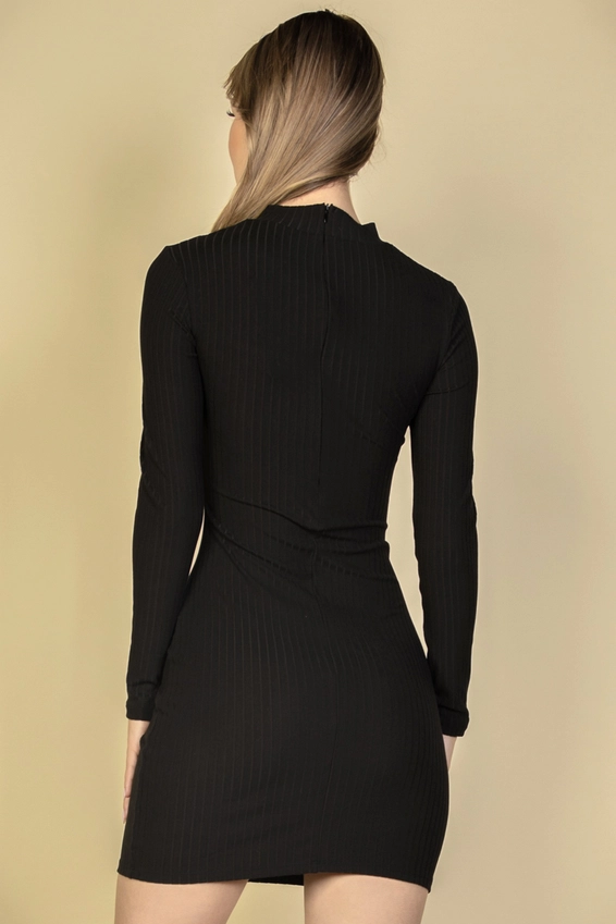Long Sleeve Ribbed Cut-Out Bodycon Dress